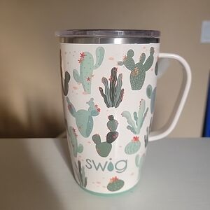 Swig Cactus Pattern Travel Tumbler White and Green
